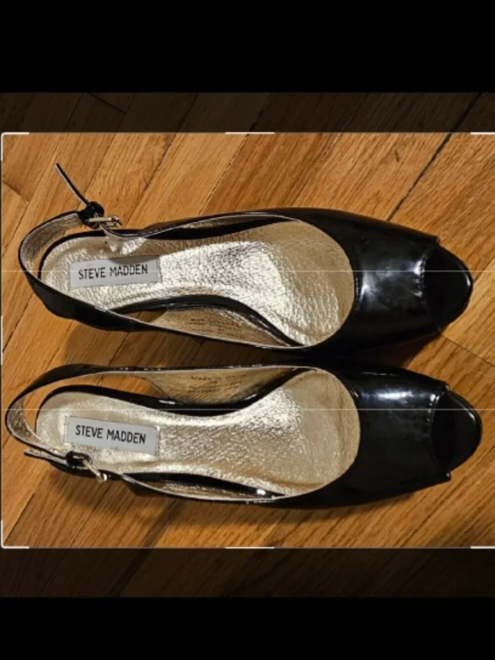 Steve Madden Black Slingback Peep Toe Cork Wedge Pumps Sz 38 fits 7